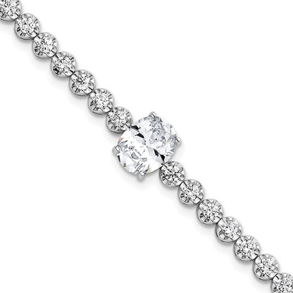 Sterling Silver Rhodium Plated Fancy Oval and Round CZ Oval 7.25in Bracelet