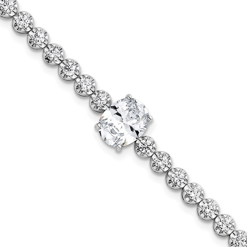Sterling Silver Rhodium Plated Fancy Oval and Round CZ Oval 7.25in Bracelet