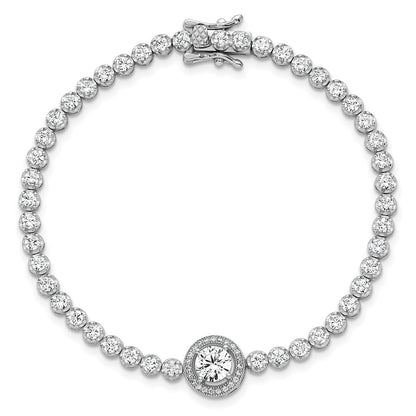 Sterling Silver Rhodium Plated Polished Round CZ Halo 7.25in Bracelet