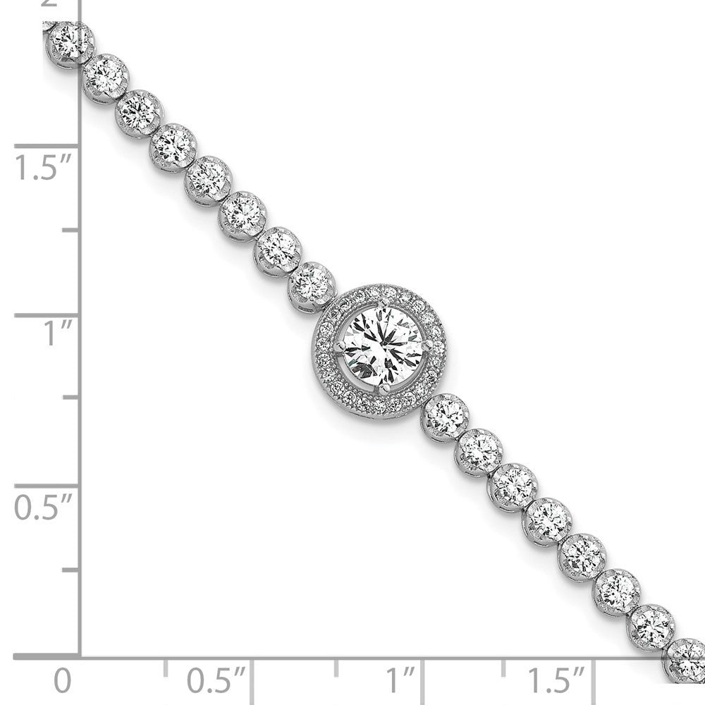 Sterling Silver Rhodium Plated Polished Round CZ Halo 7.25in Bracelet