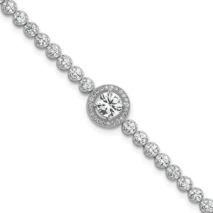 Sterling Silver Rhodium Plated Polished Round CZ Halo 7.25in Bracelet