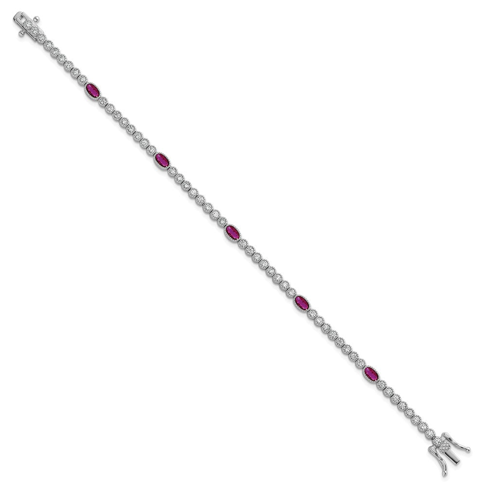 Sterling Silver Rhodium Plated Polished Red and White CZ 7in Bracelet