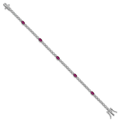Sterling Silver Rhodium Plated Polished Red and White CZ 7in Bracelet