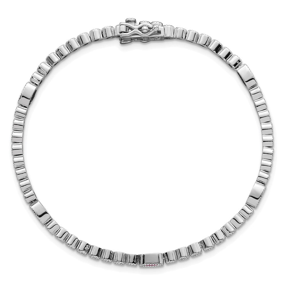 Sterling Silver Rhodium Plated Polished Red and White CZ 7in Bracelet
