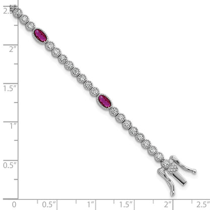Sterling Silver Rhodium Plated Polished Red and White CZ 7in Bracelet
