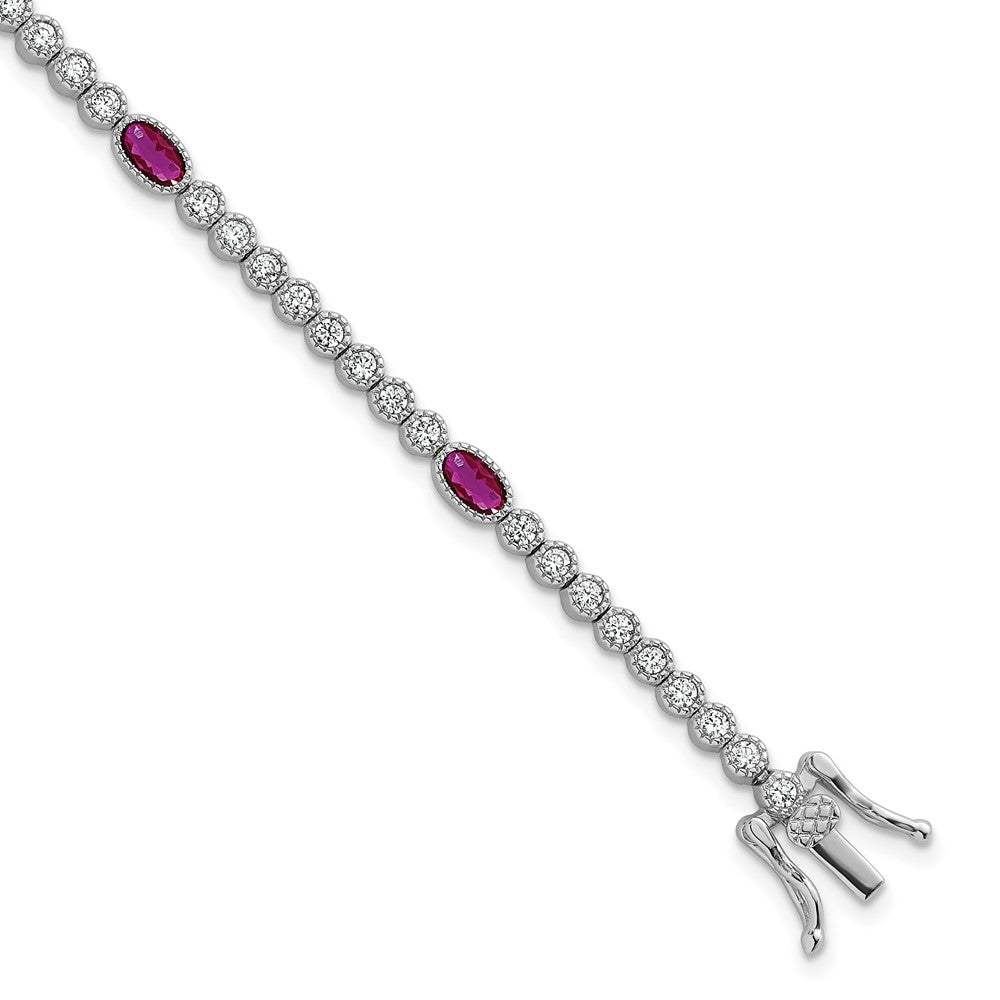 Sterling Silver Rhodium Plated Polished Red and White CZ 7in Bracelet