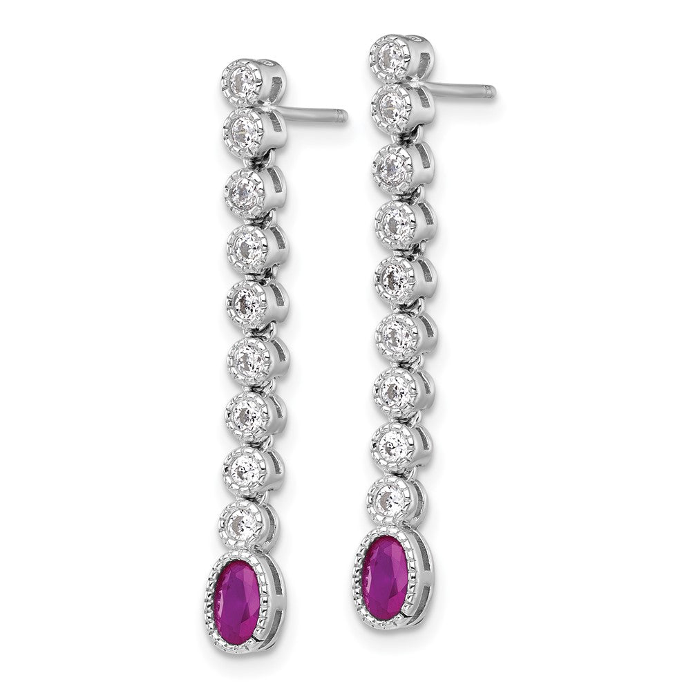 Sterling Silver Rhodium Plated Polished Red/white CZ Post Dangle Earrings