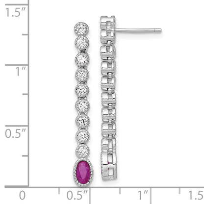 Sterling Silver Rhodium Plated Polished Red/white CZ Post Dangle Earrings