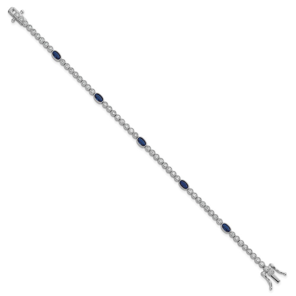Sterling Silver Rhodium Plated Polished Blue and White CZ 7in Bracelet