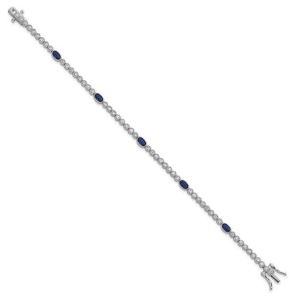 Sterling Silver Rhodium Plated Polished Blue and White CZ 7in Bracelet
