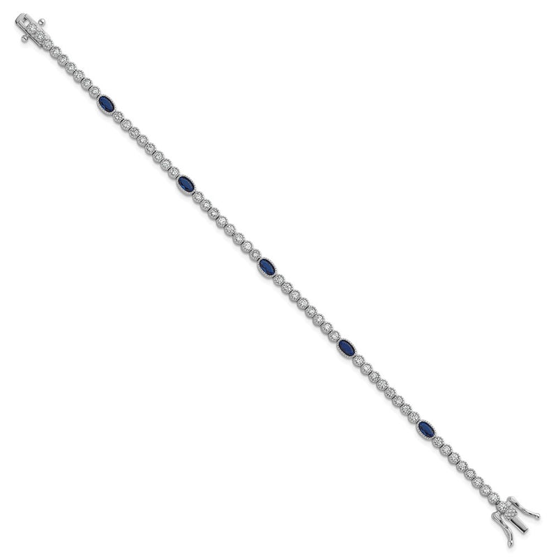 Sterling Silver Rhodium Plated Polished Blue and White CZ 7in Bracelet