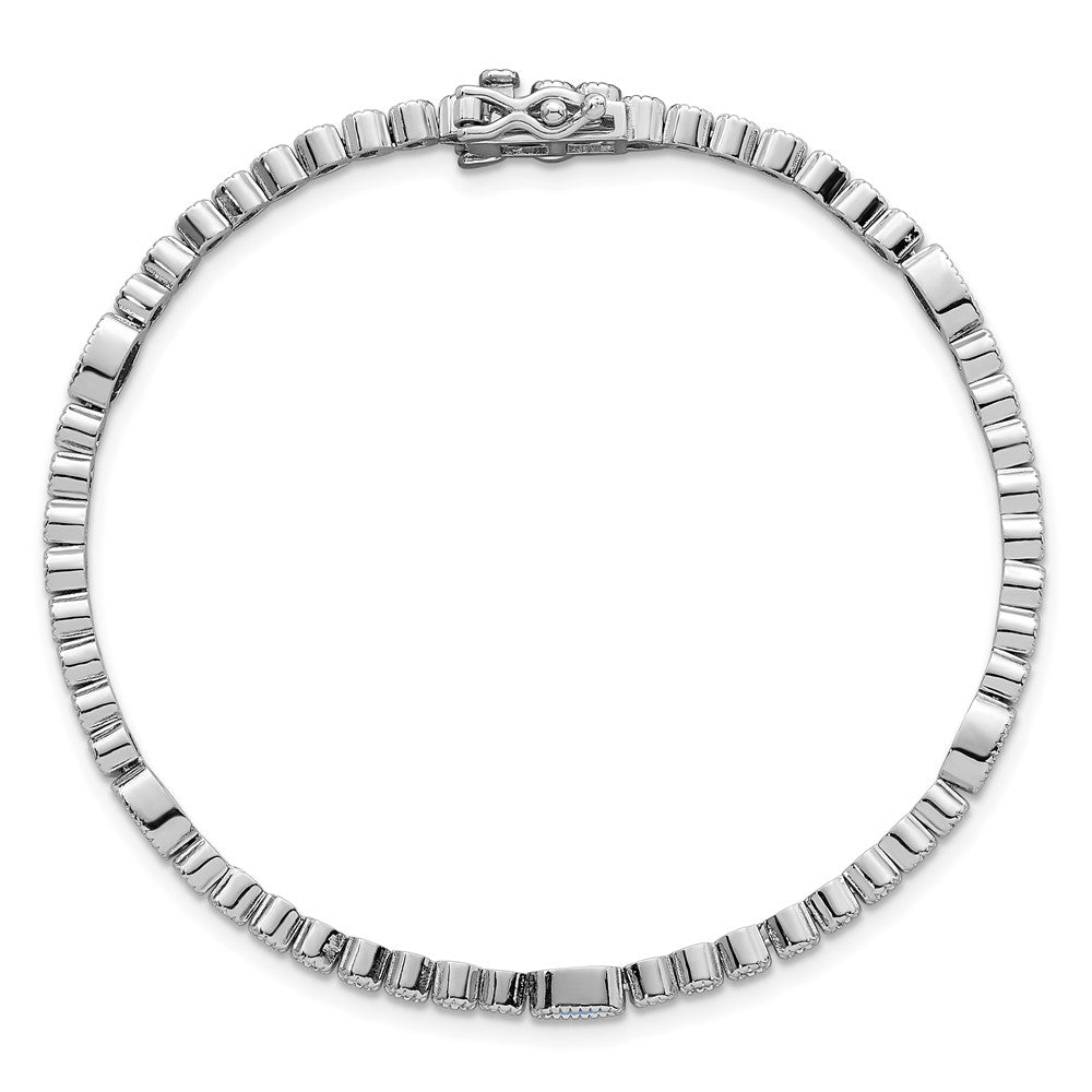 Sterling Silver Rhodium Plated Polished Blue and White CZ 7in Bracelet