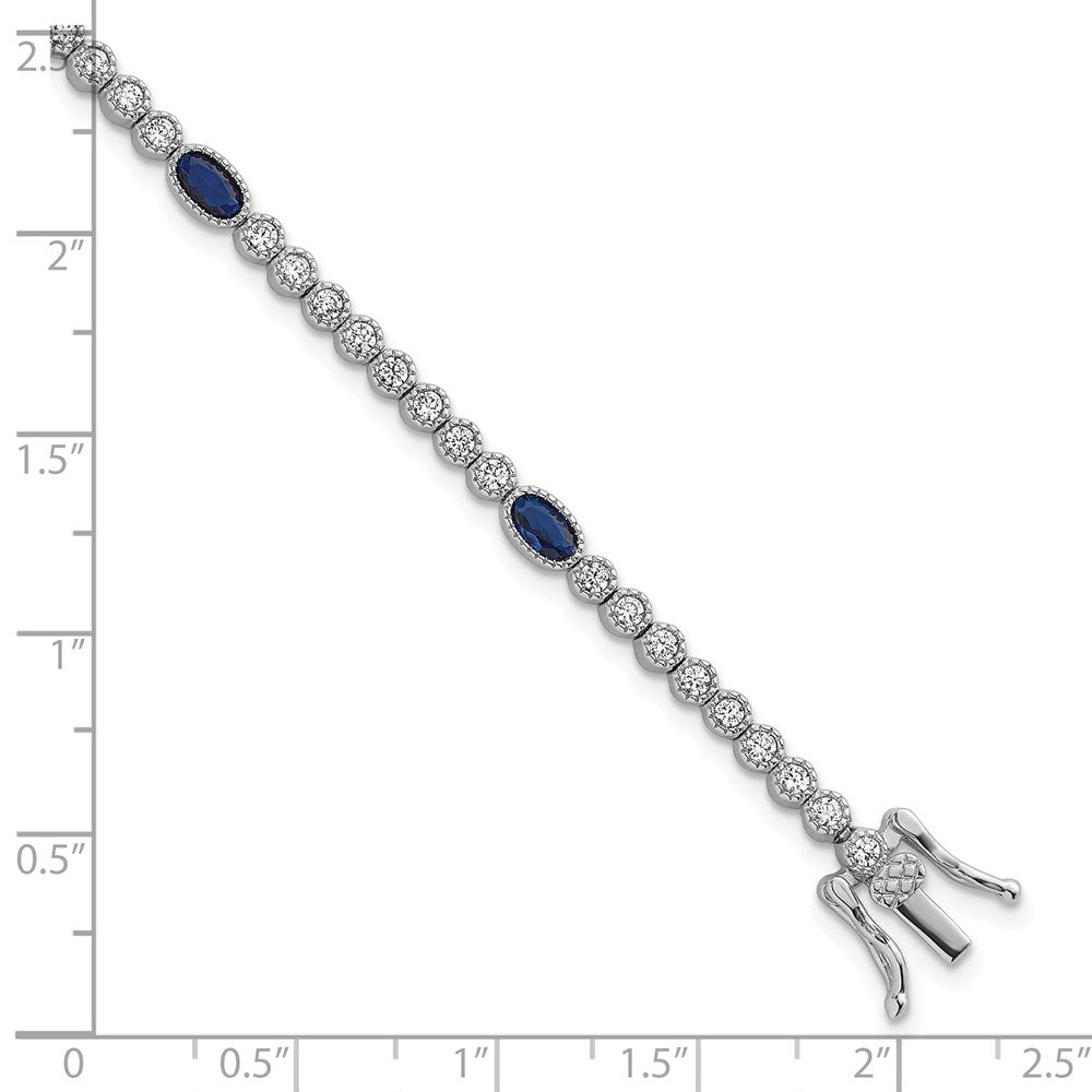 Sterling Silver Rhodium Plated Polished Blue and White CZ 7in Bracelet