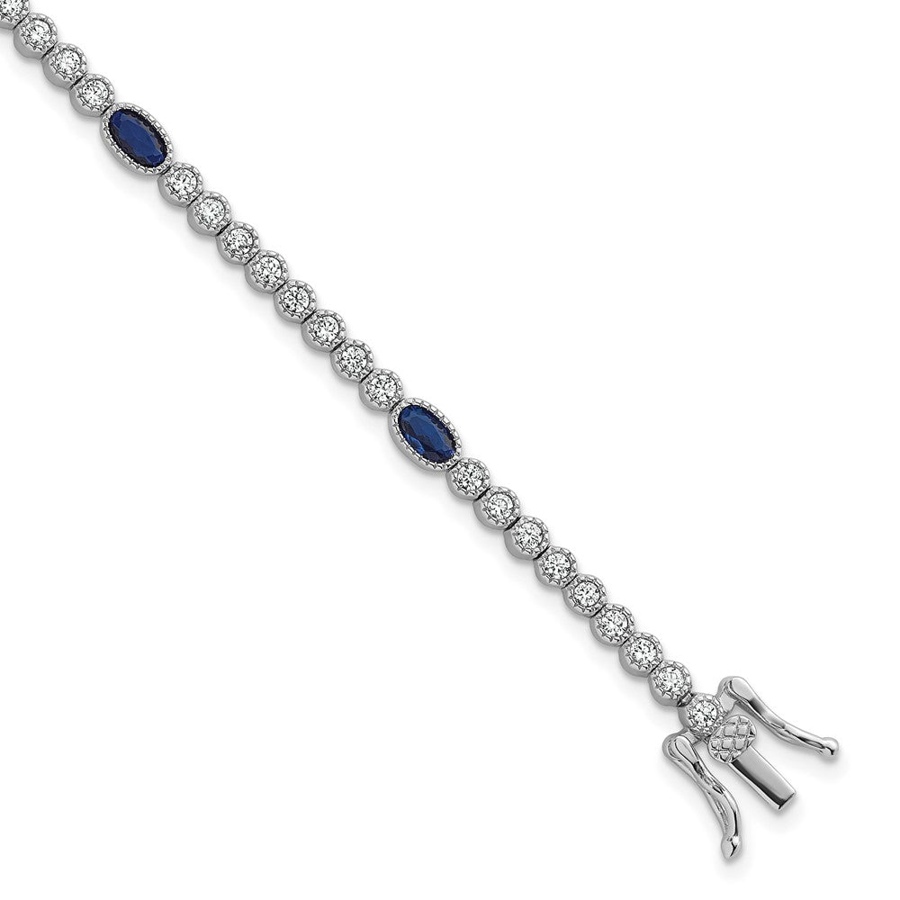Sterling Silver Rhodium Plated Polished Blue and White CZ 7in Bracelet