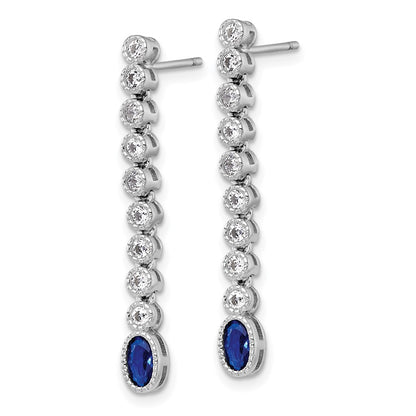 Sterling Silver Rhodium Plated Polished Blue/white CZ Post Dangle Earrings