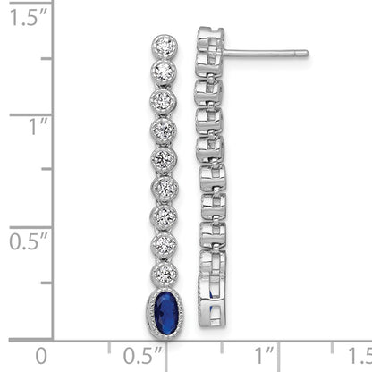 Sterling Silver Rhodium Plated Polished Blue/white CZ Post Dangle Earrings