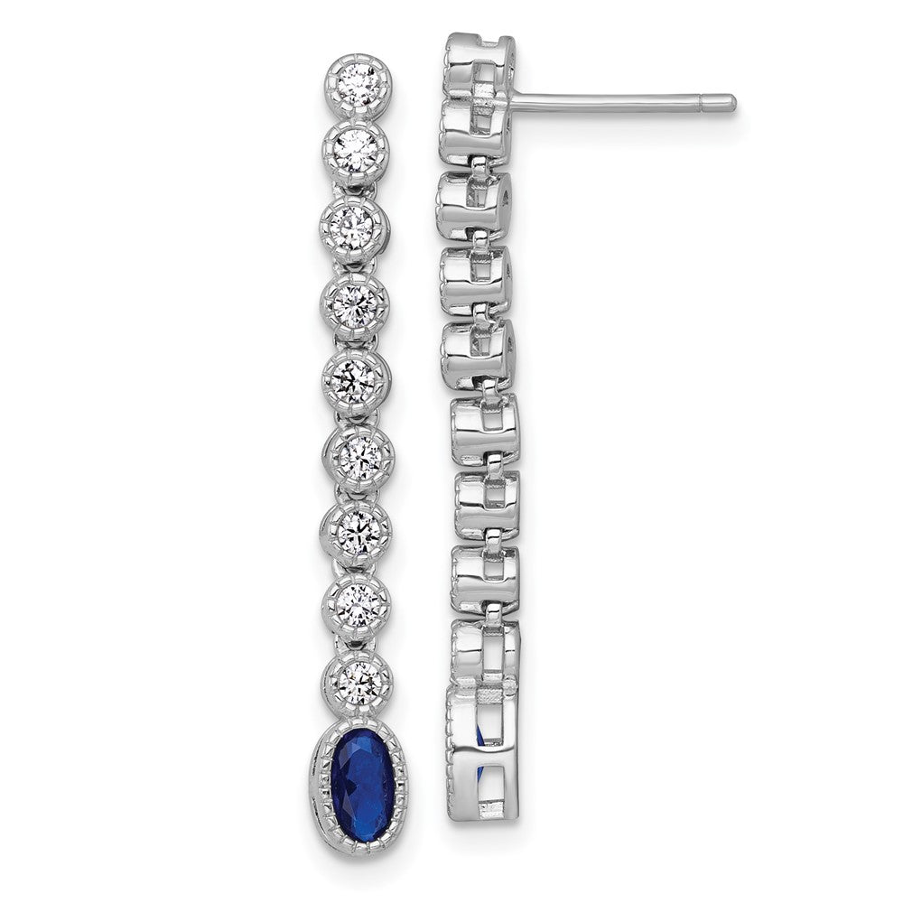 Sterling Silver Rhodium Plated Polished Blue/white CZ Post Dangle Earrings