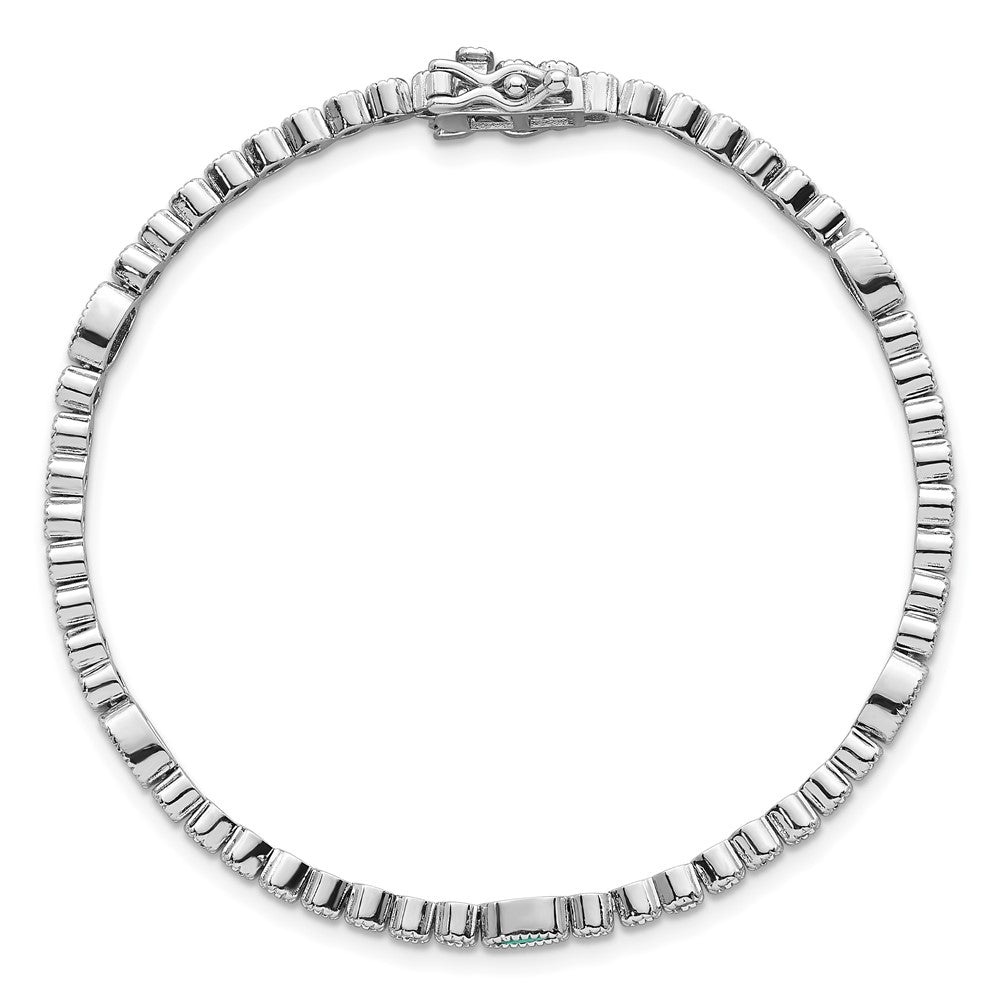 Sterling Silver Rhodium Plated Polished Green and White CZ 7in Bracelet