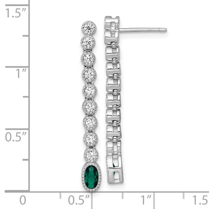 Sterling Silver Rhodium Plated Polished Green/white CZ Post Dangle Earrings