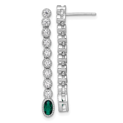 Sterling Silver Rhodium Plated Polished Green/white CZ Post Dangle Earrings