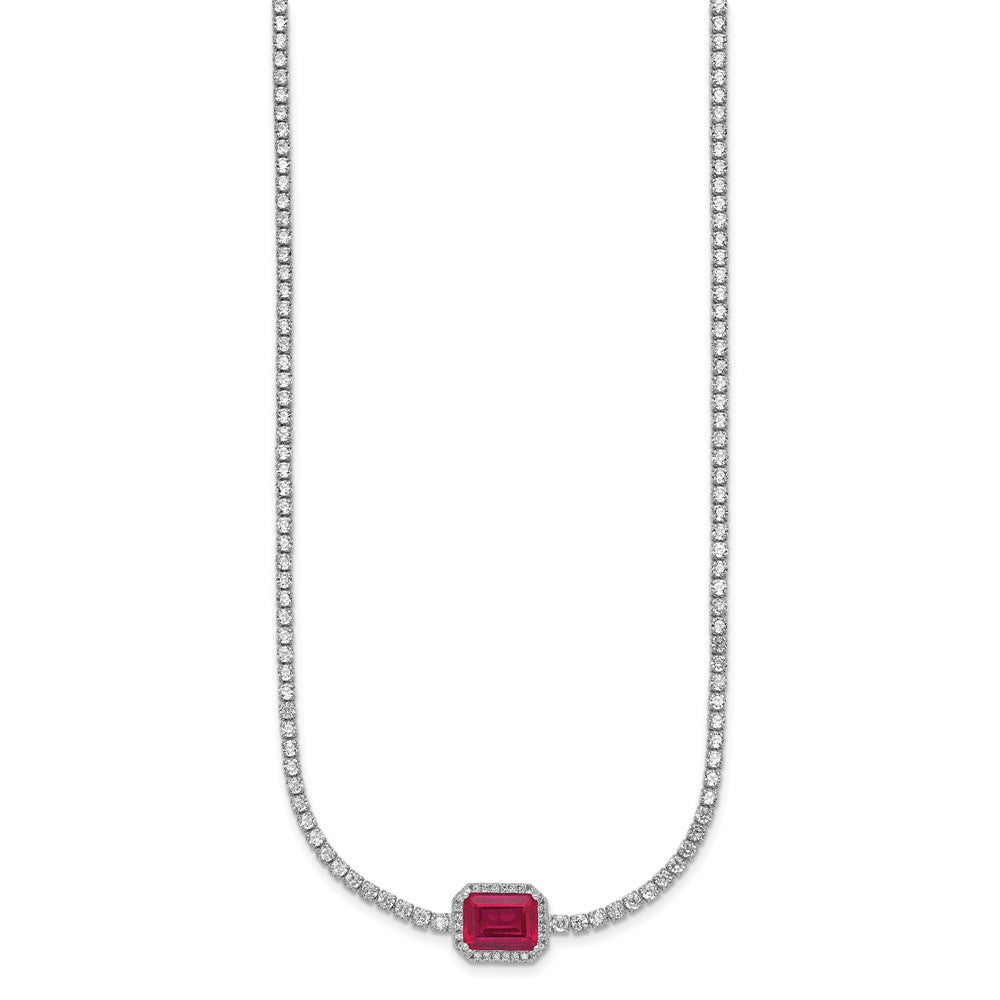 Sterling Silver Rhodium Plated Red and White CZ 16in W/ 2in Ext Tennis Necklace