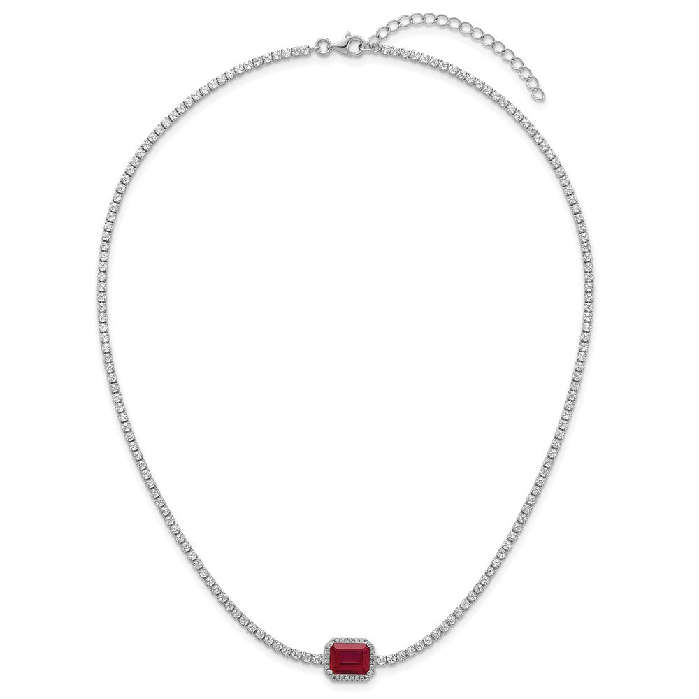 Sterling Silver Rhodium Plated Red and White CZ 16in W/ 2in Ext Tennis Necklace