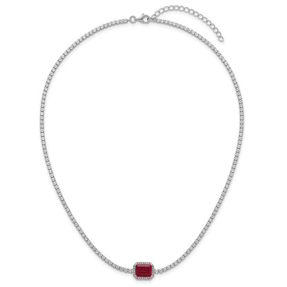 Sterling Silver Rhodium Plated Red and White CZ 16in W/ 2in Ext Tennis Necklace