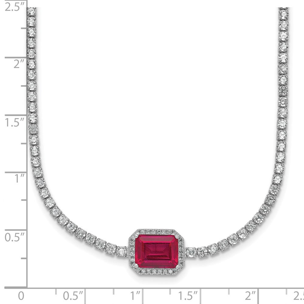 Sterling Silver Rhodium Plated Red and White CZ 16in W/ 2in Ext Tennis Necklace