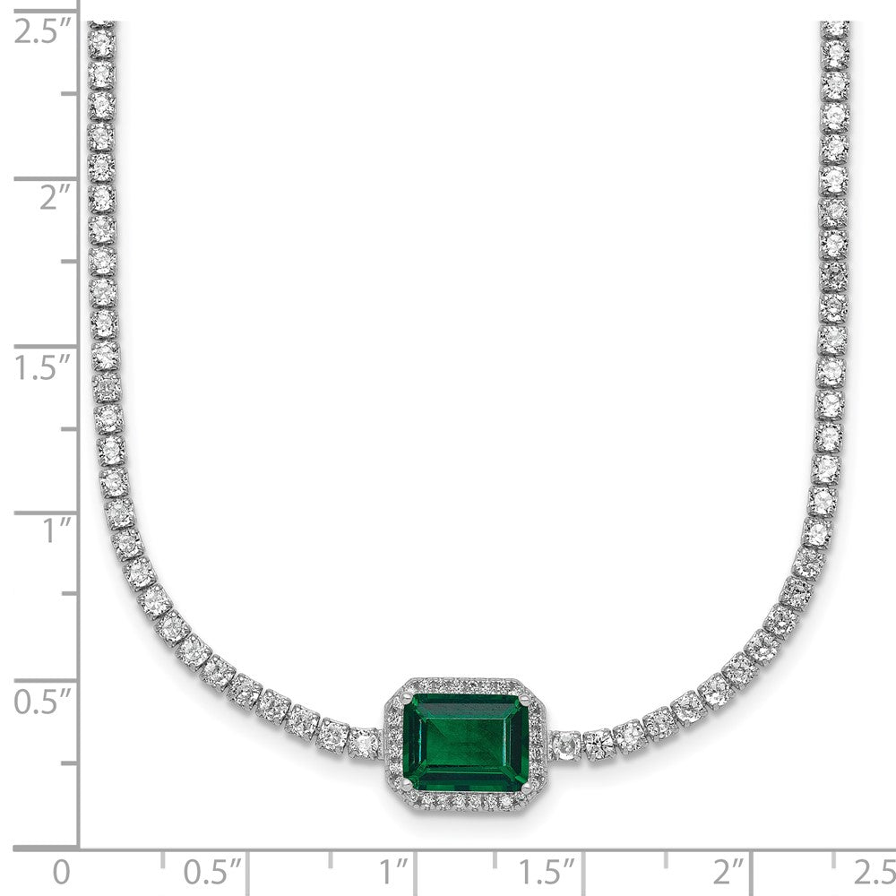 Sterling Silver Rhodium Plated Green and White CZ 16in W/ 2in Ext Tennis Necklac