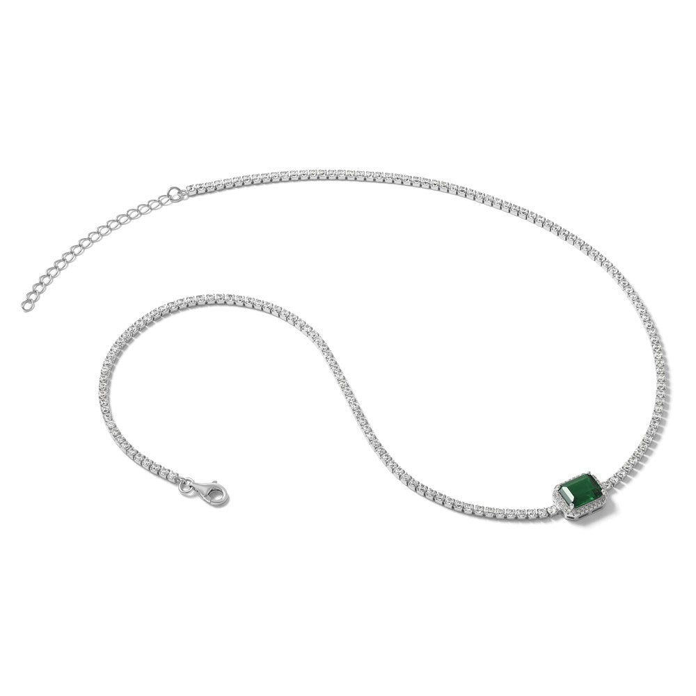 Sterling Silver Rhodium Plated Green and White CZ 16in W/ 2in Ext Tennis Necklac