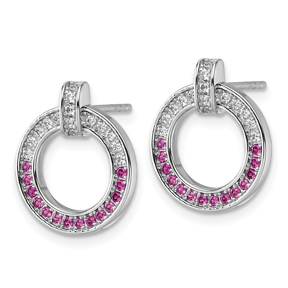 Sterling Silver Rhodium-Plated White & Pink CZ Post Earrings