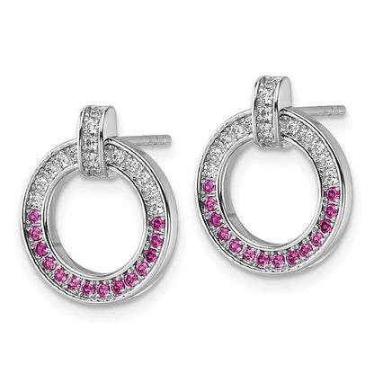 Sterling Silver Rhodium-Plated White & Pink CZ Post Earrings