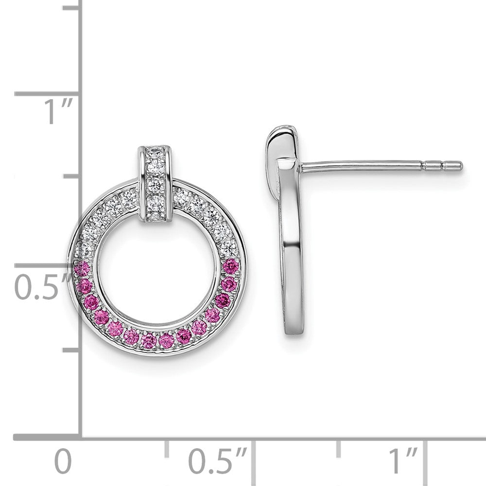 Sterling Silver Rhodium-Plated White & Pink CZ Post Earrings
