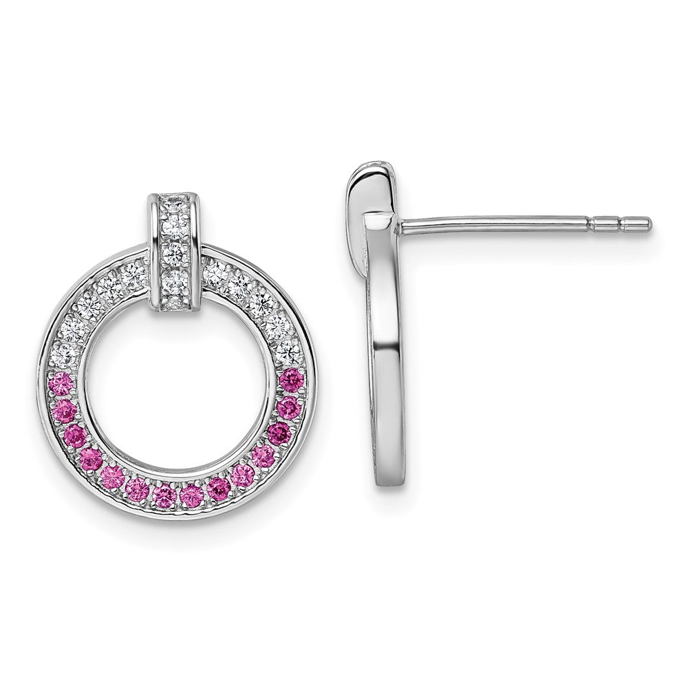 Sterling Silver Rhodium-Plated White & Pink CZ Post Earrings