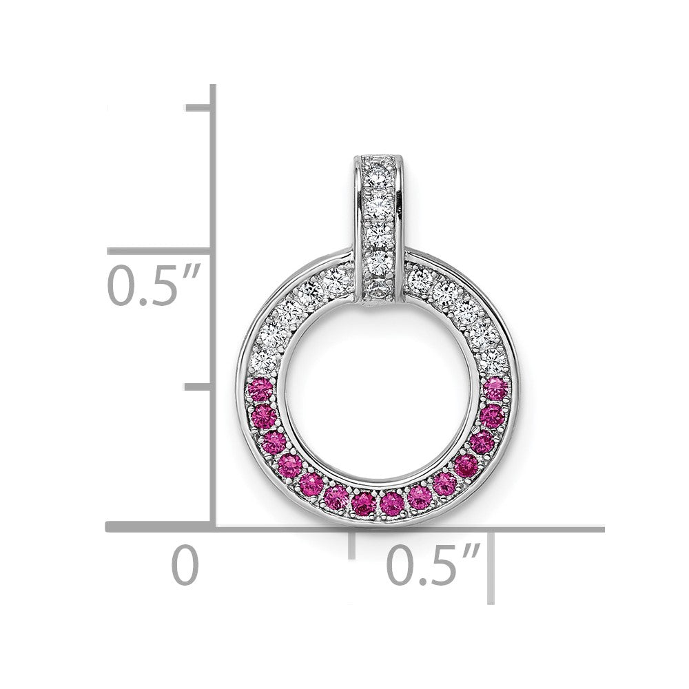 Sterling Silver Rhodium-Plated White & Red CZ Pendant