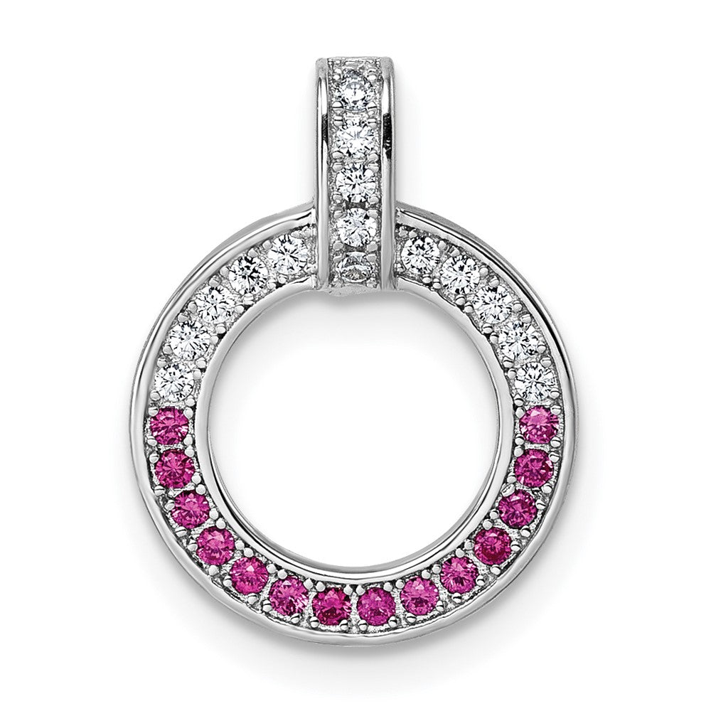 Sterling Silver Rhodium-Plated White & Red CZ Pendant
