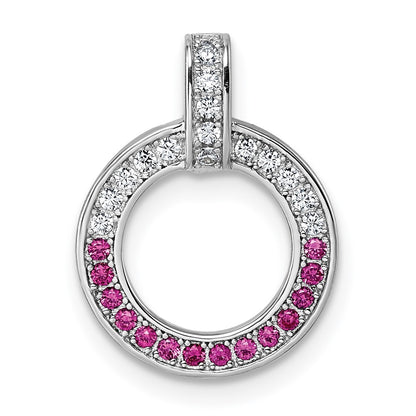 Sterling Silver Rhodium-Plated White & Red CZ Pendant