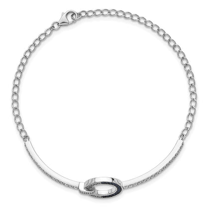 Sterling Silver White & Black Rhodium-Plated White & Blue CZ Bracelet