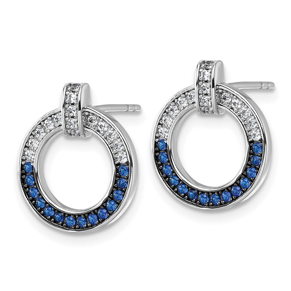 Sterling Silver White & Black Rhodium Plated White & Blue CZ Post Earrings