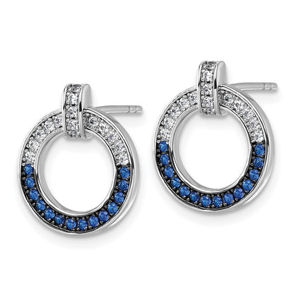 Sterling Silver White & Black Rhodium Plated White & Blue CZ Post Earrings
