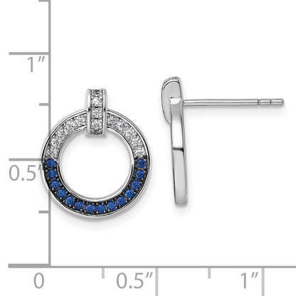 Sterling Silver White & Black Rhodium Plated White & Blue CZ Post Earrings