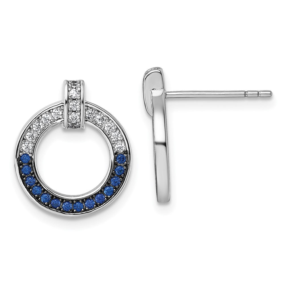 Sterling Silver White & Black Rhodium Plated White & Blue CZ Post Earrings