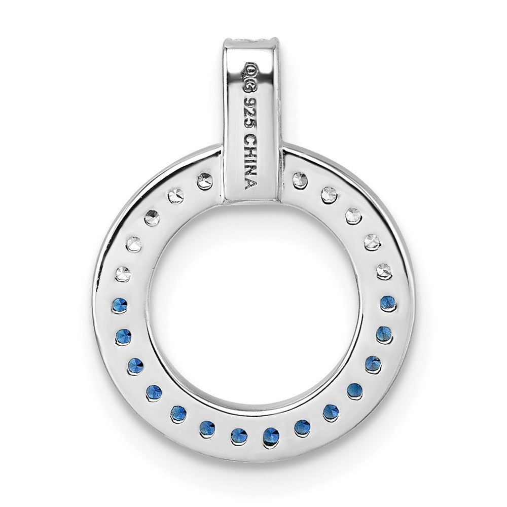 Sterling Silver White & Black Rhodium Plated White & Blue CZ Pendant