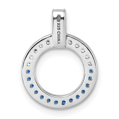 Sterling Silver White & Black Rhodium Plated White & Blue CZ Pendant