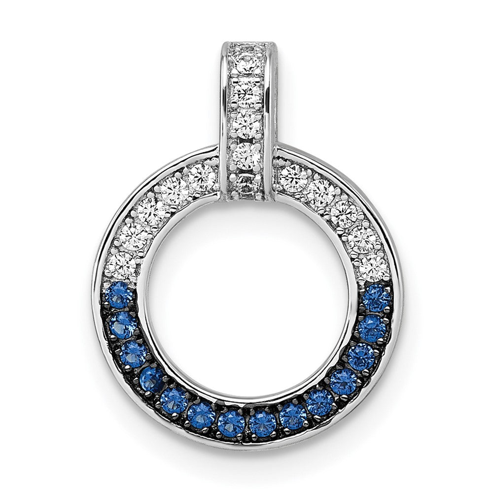 Sterling Silver White & Black Rhodium Plated White & Blue CZ Pendant