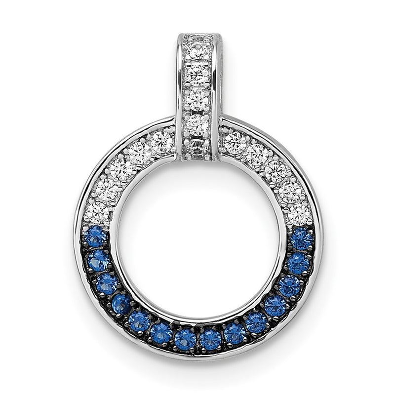 Sterling Silver White & Black Rhodium Plated White & Blue CZ Pendant