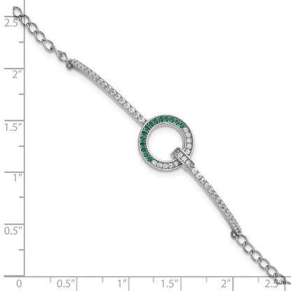 Sterling Silver Rhodium-Plated White & Green CZ Bracelet