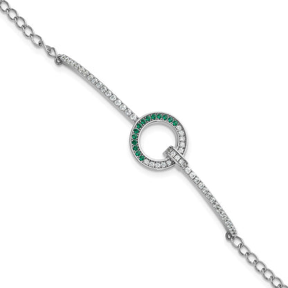 Sterling Silver Rhodium-Plated White & Green CZ Bracelet