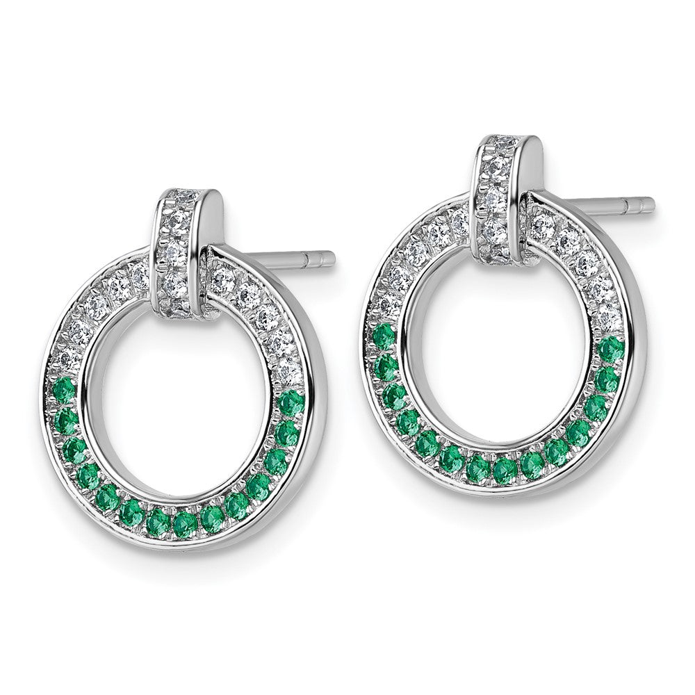 Sterling Silver Rhodium-Plated White & Green CZ Post Earrings
