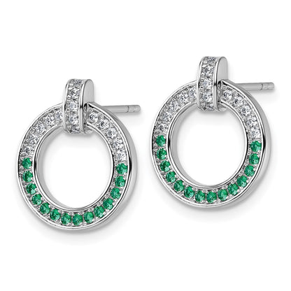 Sterling Silver Rhodium-Plated White & Green CZ Post Earrings